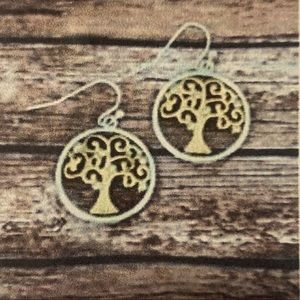 Worn Two-Tone and Crystal Tree of Life Earrings